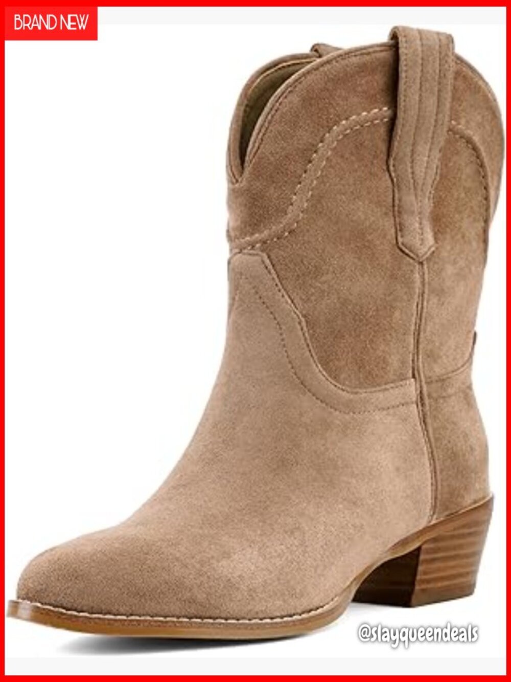 Suede Western Ankle Boots with Pointed Toe and Chunky Low Heel